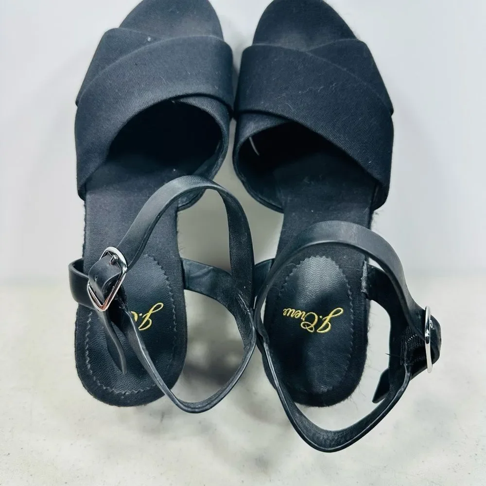 J Crew Women's Sandal Size 6 Block Heel Platfrom Black Espadrille Ankle Strap